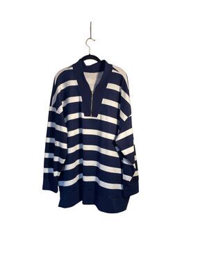 Belle women’s, plus size sweatshirt, tunic, navy blue, and white striped 3X
